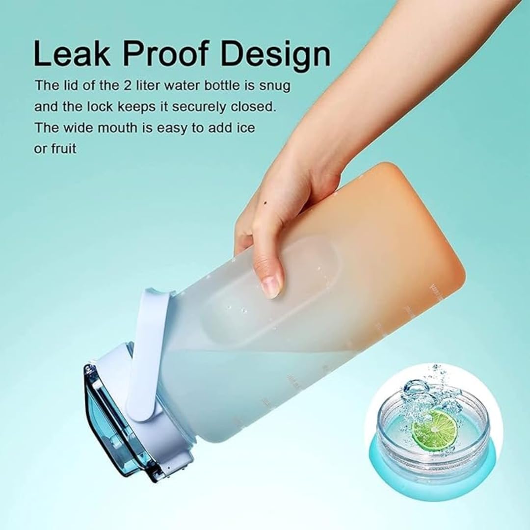 Set of 3 Translucent Water Bottle 2000ML, 900ML, 300ML with Motivational Time Marker