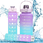 Set of 3 Translucent Water Bottle 2000ML, 900ML, 300ML with Motivational Time Marker