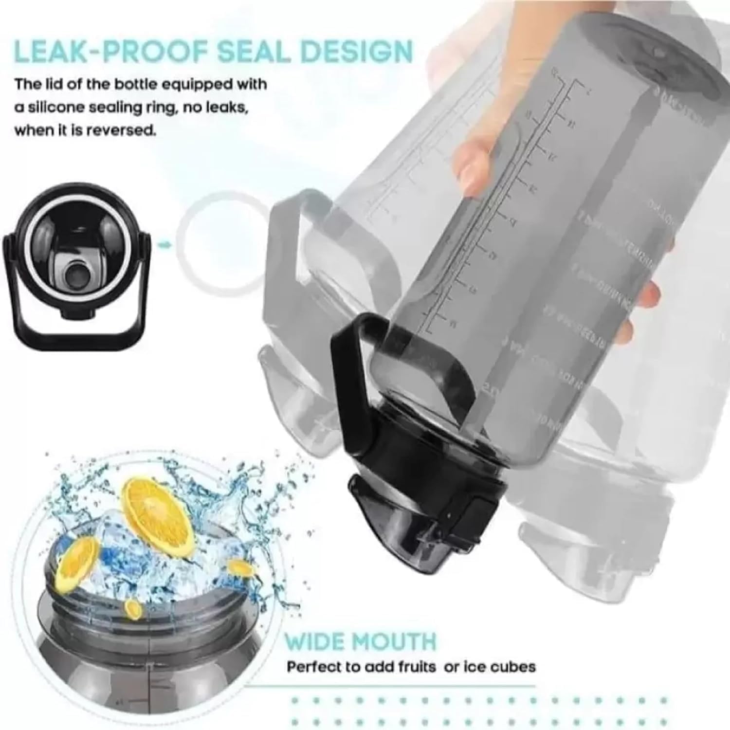 Set of 3 Transparent Water Bottle 2000ML, 900ML, 300ML with Motivational Time Marker