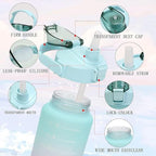 Set of 3 Translucent Water Bottle 2000ML, 900ML, 300ML with Motivational Time Marker