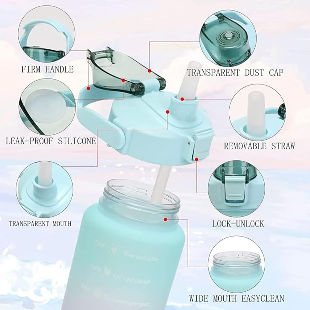 Set of 3 Translucent Water Bottle 2000ML, 900ML, 300ML with Motivational Time Marker