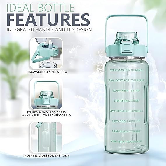 Set of 3 Transparent Water Bottle 2000ML, 900ML, 300ML with Motivational Time Marker