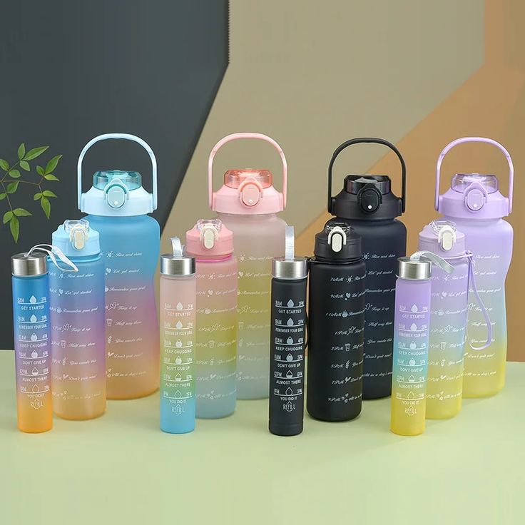 Set of 3 Translucent Water Bottle 2000ML, 900ML, 300ML with Motivational Time Marker