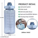 Set of 3 Transparent Water Bottle 2000ML, 900ML, 300ML with Motivational Time Marker
